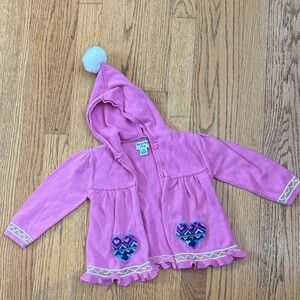 Hartstrings Pink Hooded Sweater with Heart Patches and Pom Pom